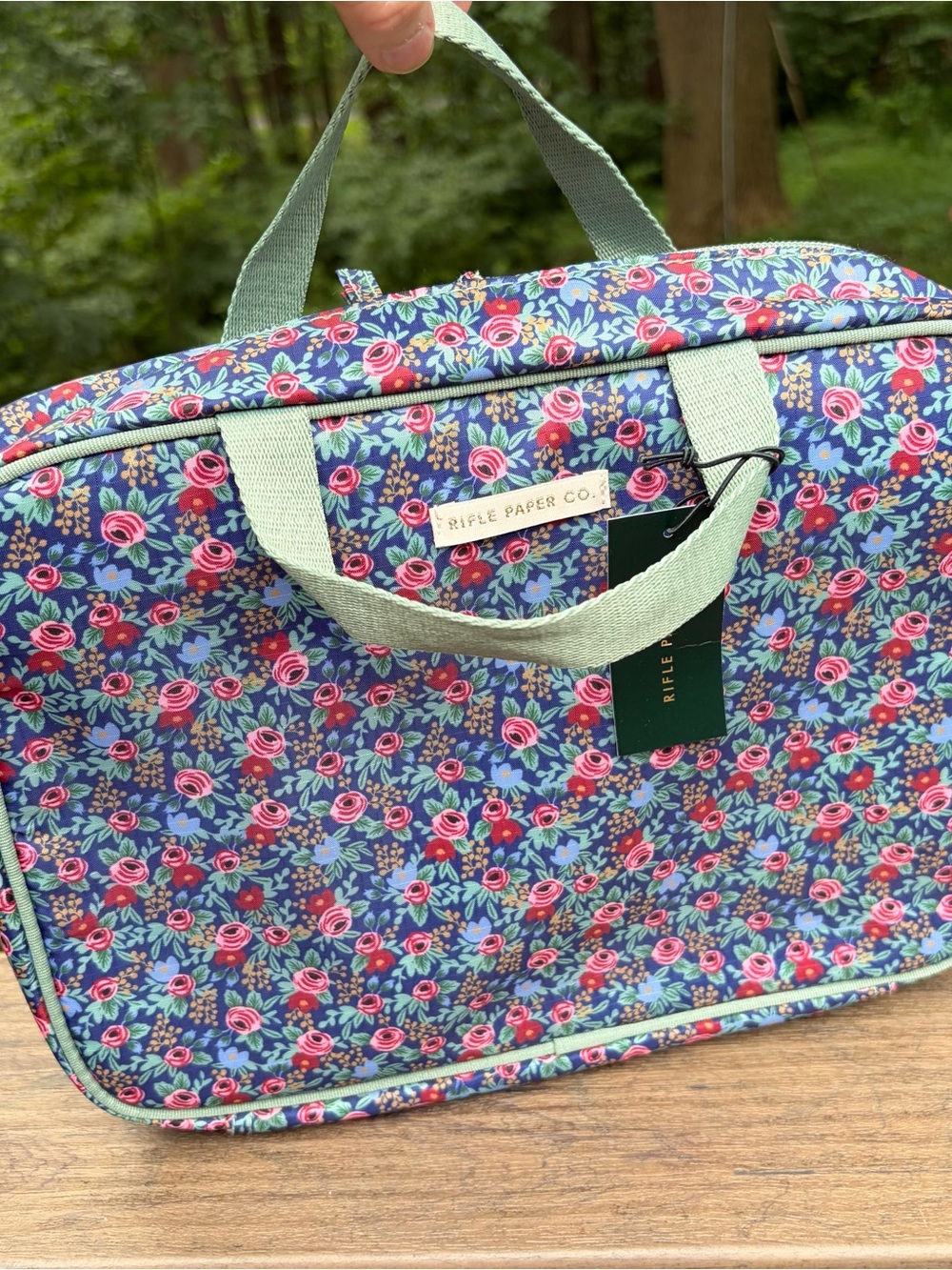 Rifle Paper Co ROSA Cosmetic Bag Lay Flat Zip Design NEW Floral Green